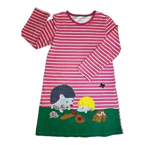 W.L. Monsoon Other - W.L. Monsoon Girls 6T 100% Cotton Appliqué Hedgehog Striped Tunic Shirt Dress